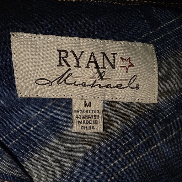 Ryan Michael Denim Western Shirt Dress Blue Tie Dye Plaid Button Down M - Picture 12 of 12